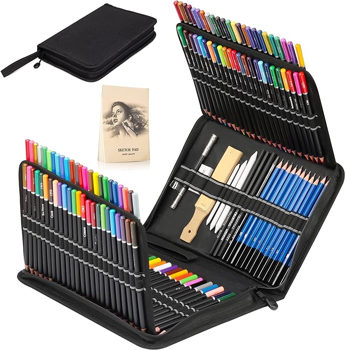 KALOUR Premium 144 Drawing Pencil Set,including 120 Colored Pencils and 24 Sketch Kit,Art Pencil Kit in Zippered Travel Case, for Drawing,Sketching and Coloring,Ideal for Beginner,Artists and Adults
