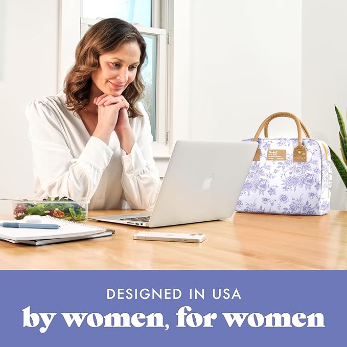 Fit & Fresh Bloomington Lunch Bag for Women - Insulated Large Lunch Box for Work with Containers, Leak-Resistant, Stain-Resistant, Zipper Closure, Lavender Toile