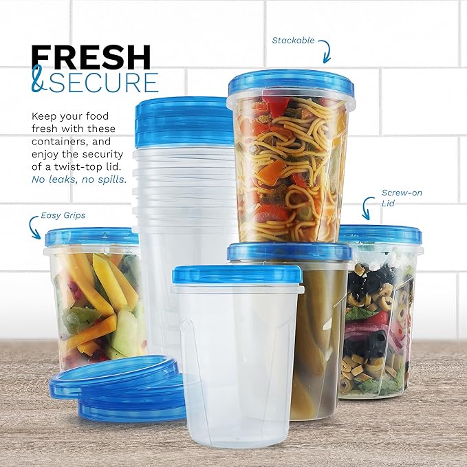 Tafura 6 Pack Leakproof Freezer Containers for Food with Twist Top Lids - 32 Oz BPA Free Reusable Plastic Soup Containers with Screw On Lids - Ideal for Meal Prep, Leftovers & Pantry Organization