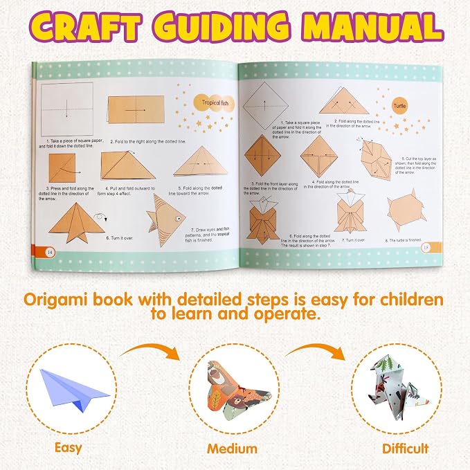 Pigipigi Kids Craft Origami Paper Kit for Kids Ages 5-8 8-12, with Guiding Book, 160 Sheets DIY Art and Crafts Supplies, Colorful Folding Papers Set Projects Gifts Activity for Boy Girl Toy(Forest)