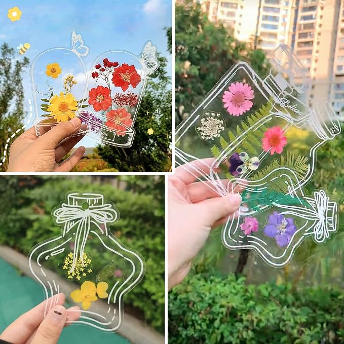 Kaluofan Dried Flower Bookmarks Kit, 20Pcs Large Size DIY Bookmarks Maker, Handmade Transparent Beautiful Flower Page Markers