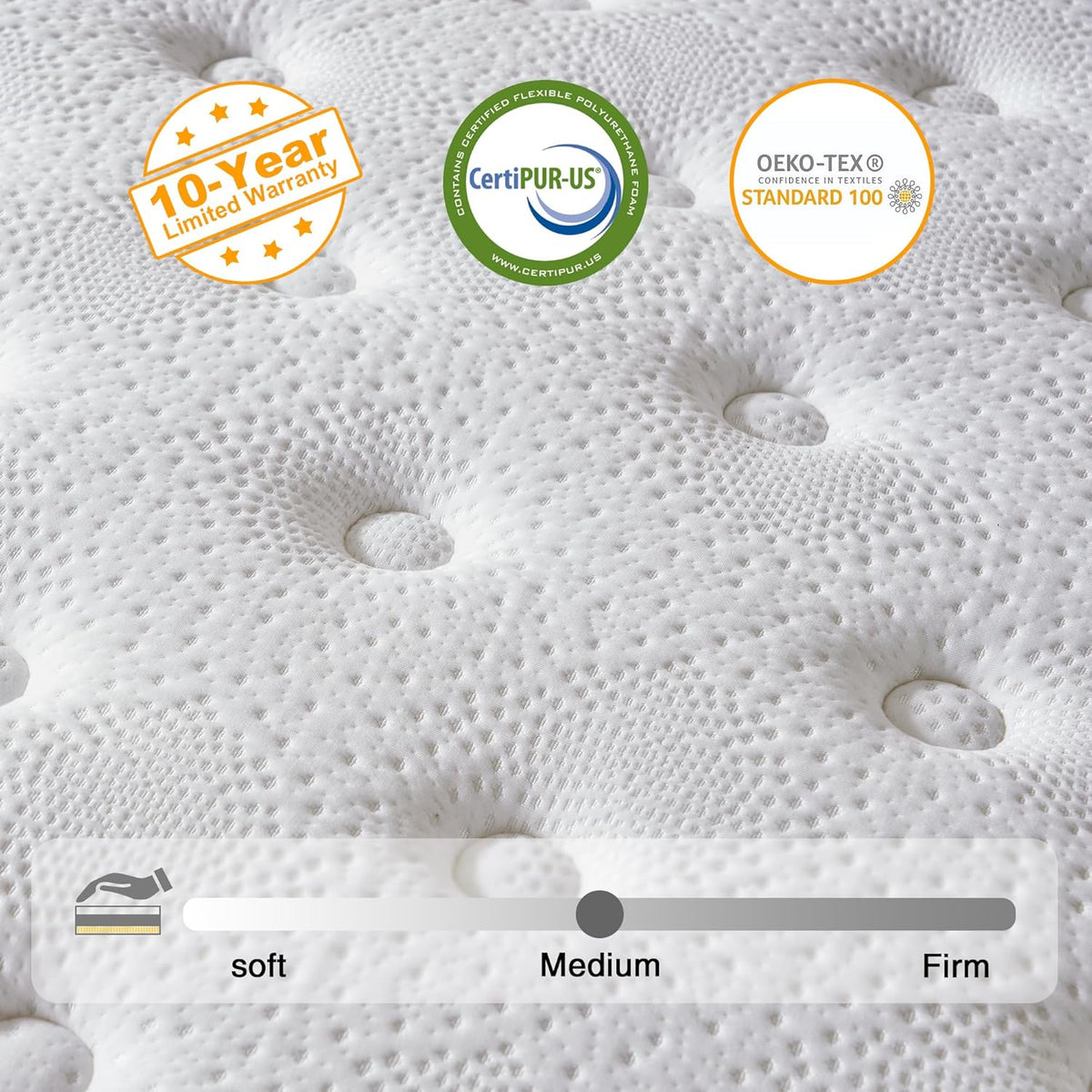 Queen Mattress, 10 Inch Hybrid Mattress in a Box, Memory Foam and Individual Pocket Springs, Fiberglass Free, Soft and Breathable, Medium Firm Feel