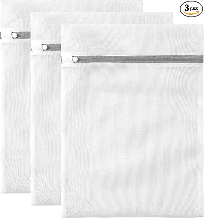 3 Pack Mesh Laundry Bags Medium by MDSXO- Fine Durable Lingerie Delicates Bag for Washing Machine for Socks, Bra, Mask,Underwear 12 * 16 inch [3 Pack]