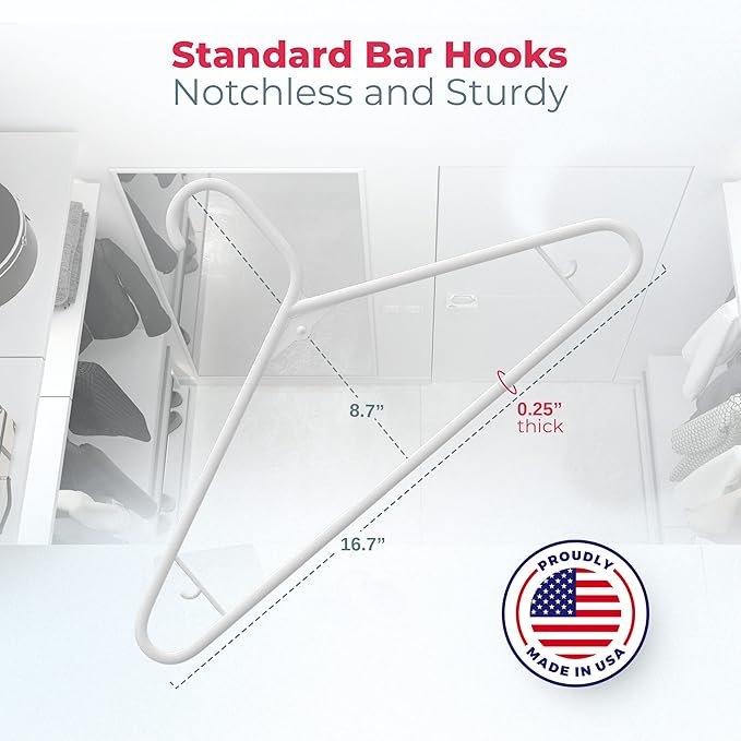 Neaties Plastic Hangers 100 Pack – Made in The USA – 6lb Capacity Standard Clothes Hangers with Strap Hooks for Dresses, Lingerie, Shirts, Pants, and Jackets – Black