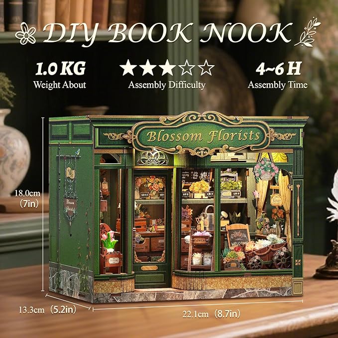 CUTEBEE Book Nook Kit, DIY Miniature House Kits for Adult and Teens, Dollhouse Booknook Tiny House, Bookshelf 3D Wooden Puzzle, DIY Craft Gifts for Family and Friends (Blossom Florists)