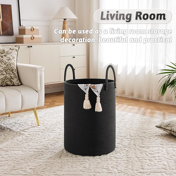 Laundry Basket,Woven Cotton Rope Laundry Hamper,60L for Decorative Storage of Dirty Clothes,Toys and Blankets in Bathroom,Baby Room and Living Room
