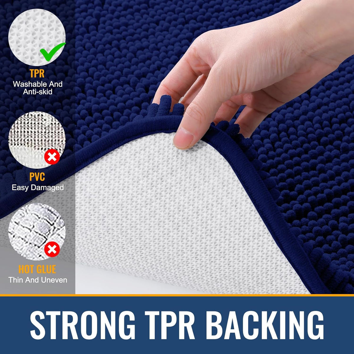 Arotive Bathroom Rugs 24x16, Extra Soft Absorbent Shaggy Chenille Bath Rugs, Machine Washable Rubber Backing Non-Slip Bath Mats for Bathroom Floor Tub and Shower, Home Decor Accessories, Navy