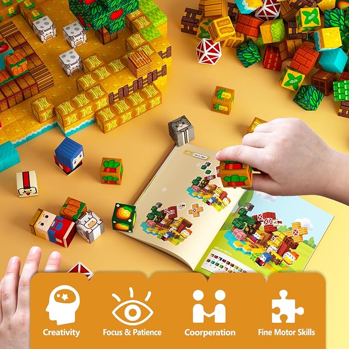 idoot 100PCS Magnetic Building Blocks Set, Farm Themed Kids Magnetic Blocks STEM Toys, Montessori Education for Boys and Girls, Christmas and Birthday Gifts for 3 4 5 6 7 8 9 10 11 12 Years Old