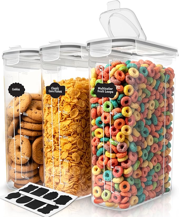 Utopia Kitchen Cereal Containers Storage Set – 3 Pack 4L(135.2 oz) Airtight Food Storage Containers with Lids, BPA-Free Cereal Dispensers for Pantry Organization and Storage (Clear)