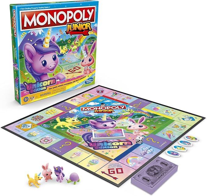 Monopoly Junior: Unicorn Edition Board Game | Magical-Themed Indoor Family Game | 2 to 4 Players | Preschool Games | Kids Gifts | Ages 5 and Up (Amazon Exclusive)