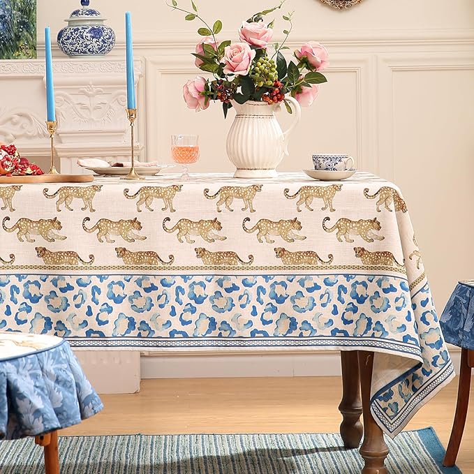 patdrea Designer Vintage Linen Table Cloth for Rectangle Table,Leopard Animal Pattern Soft Breathable Tablecloth,Decor Cover for Kitchen Dining,Christmas,Parties,Thanksgiving,55"x79"-from