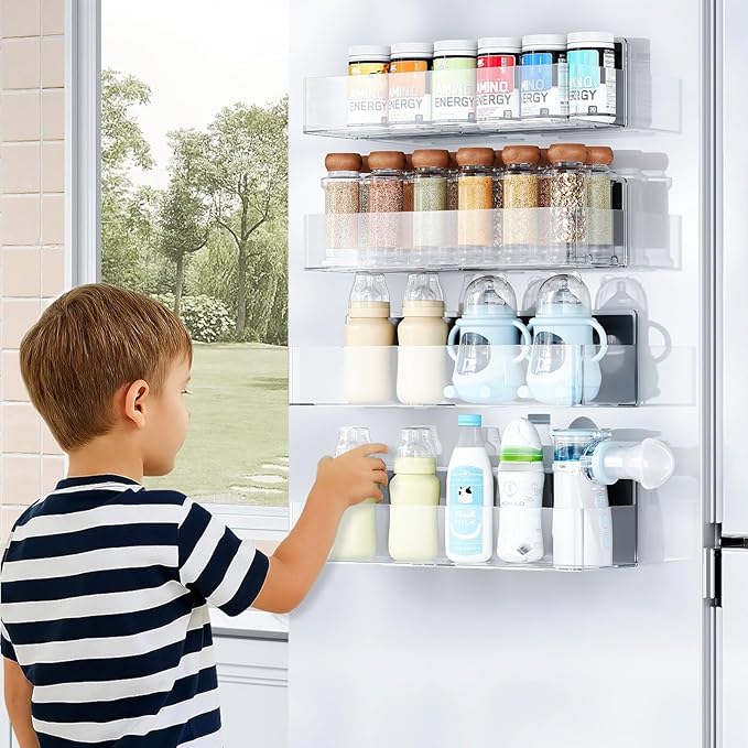 Magnetic Spice Rack for Refrigerator, Kitchen Organizer and Storage Shelf, Clear(4 Pack)