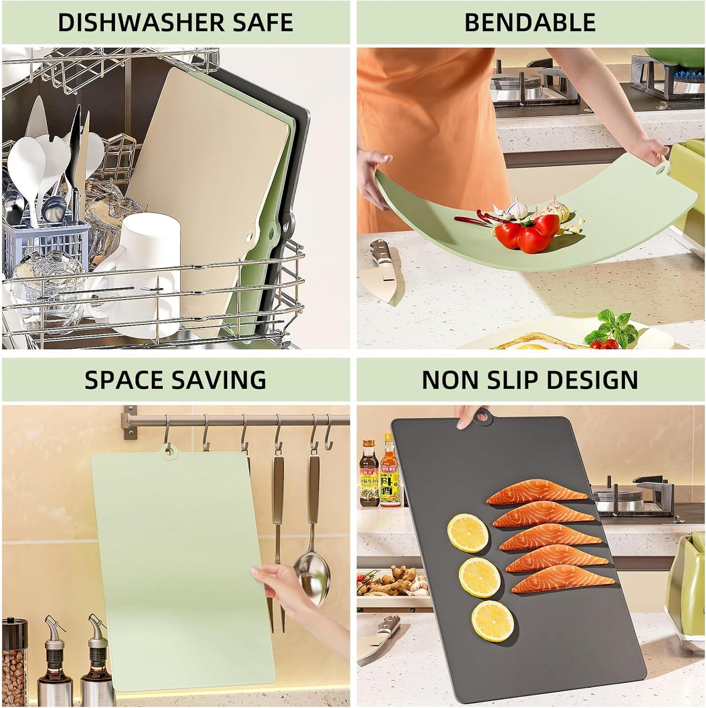 TPU Cutting Boards for Kitchen, Plastic Chopping Board Set of 3, Flexible Cutting Mat Double Sided Food Grade, Dishwasher Safe for Chopping Meat, Veggies, Fruits, Camping, BPA Free, 14.6"x9.84"x0.2"