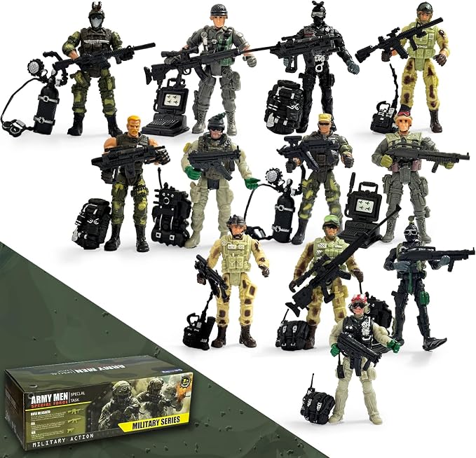 Army Men Soldiers, 12 Pcs Soldiers Toy Special Force Action Figure with Weapons Military Soldier Playset Army Toy Set Birthday Gift for Toddler Boy 3+