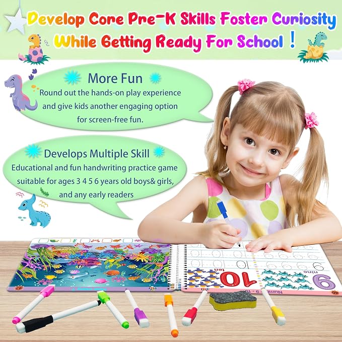 ALIANFLY Preschool Learning Activities Educational Workbook - Toddler Prek Montessori Handwriting Practice Activity Tracing Toys Busy Book for Kids, Autism Learning Materials and ABC Learning Book