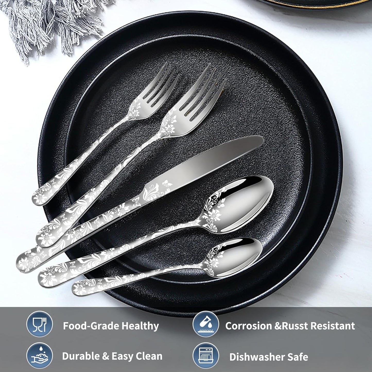 Silverware Set, 20 Piece Stainless Steel Flatware Set, Silverware Set for 4,Mirror Polished Cutlery Set, Tableware Set Includes Knife, Fork, Spoon