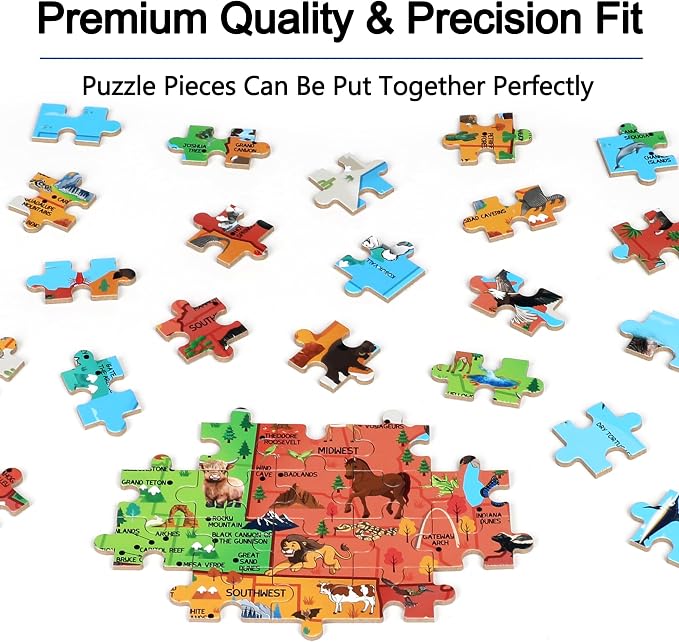 LELEMON Puzzles for Kids Ages 4-6,Animal Map 100 Piece Puzzles for Kids Ages 4-8 in a Metal Box, Educational Jigsaw Puzzles 100 Piece Puzzle Games Puzzle Toys for Girls and Boys
