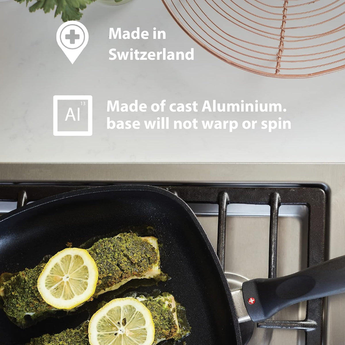 Swiss Diamond 4-Piece Set Nonstick Diamond Coated Aluminum W/Lid Casserole Pan & Grill Fry Pan, Dishwasher/Oven Safe Grey