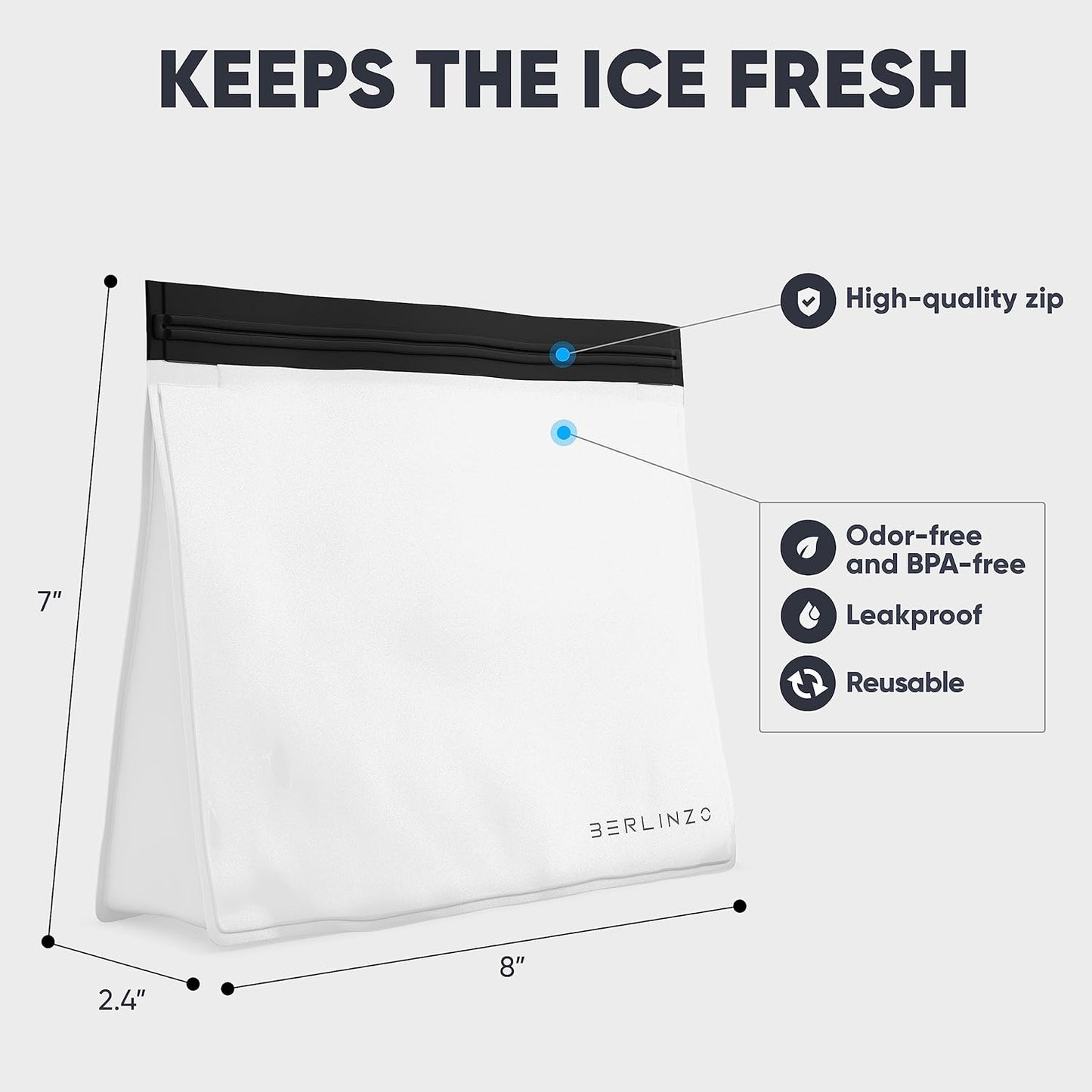 Berlinzo Reusable Ice & Food Storage Bag - Freezer Safe, Leakproof, BPA-Free Silicone, Plastic-Free Lunch Bag - One Bag