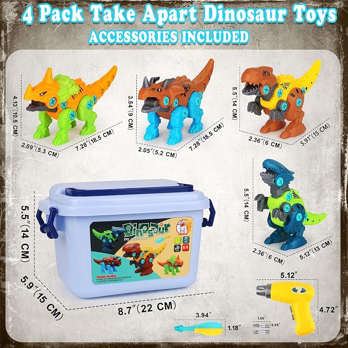 Elitoky Dinosaur Toys, Take Apart Dinosaur Toys for Kids, Educational Construction Building Sets with Electric Drill Storage Box - Birthday Gifts for Toddlers Boys Girls Age 3 4 5 6 7 8 Year Old
