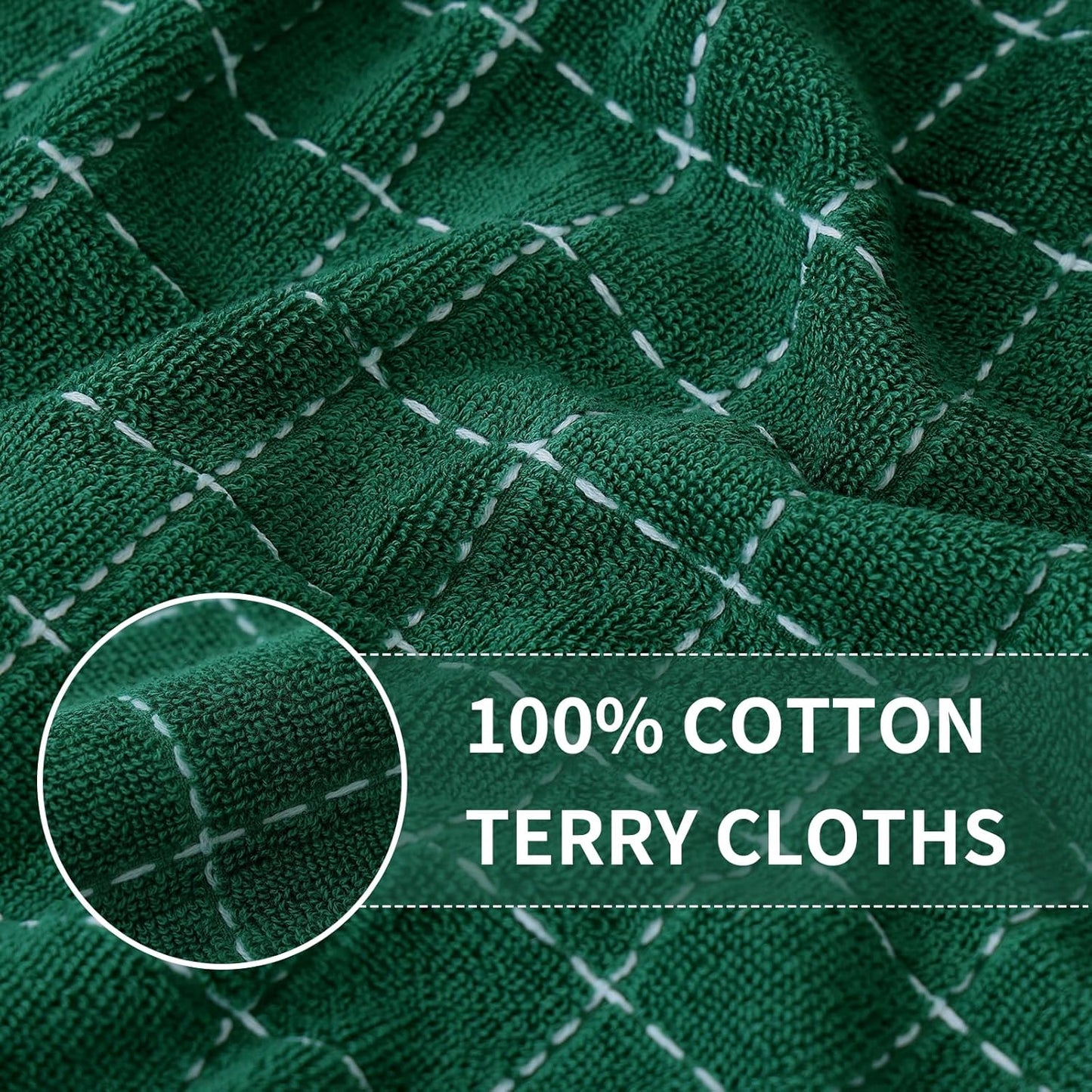 Homaxy 100% Cotton Terry Kitchen Dish Cloths, Ultra Soft and Absorbent Dish Towels for Kitchen, Perfect for Drying and Washing Dishes, 12 Pack, 12 x 12 Inches, Dark Green
