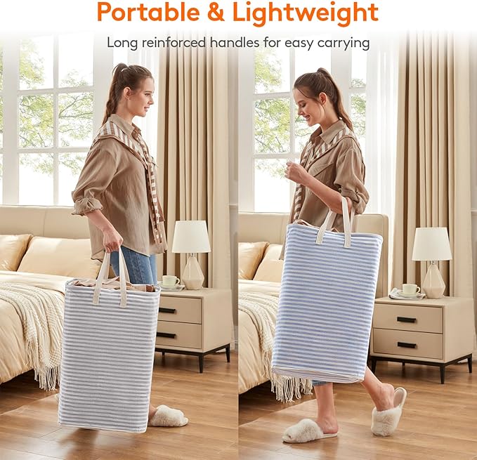 Lifewit 2 Pack Laundry Hamper Large Collapsible Laundry Baskets, Freestanding Waterproof Clothes Hamper with Easy Carry Handles in Laundry Room Bedroom Bathroom College Dorm, Grey&Blue, 2 x 80L