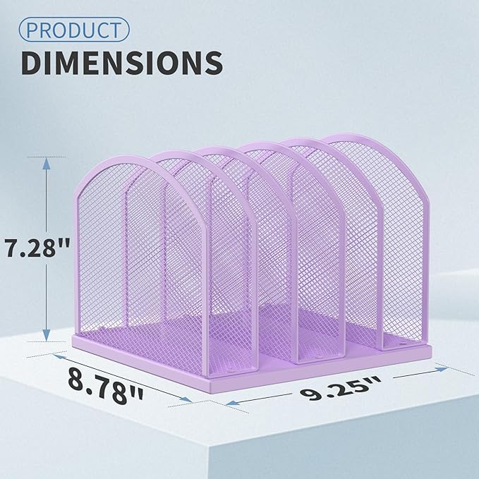 5-Section Vertical Desktop Organizer, 5-Section Mesh File Folder Stand Sorter for Office Home Classroom Organization (1, Purple)
