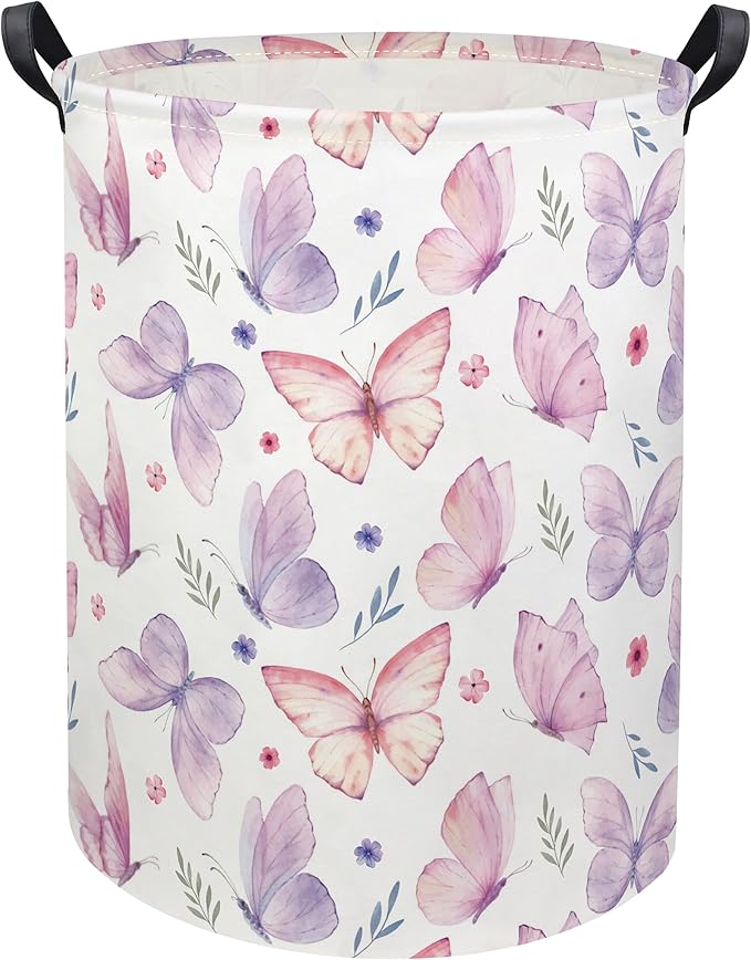 HIYAGON Butterfly Baby Laundry Basket Baby Hamper for Nursery Girl Kids Butterfly Hamper Cute Kids Toys Storage Bin Organizer Butterfly Room Decor for Home(Watercolor Butterfly)
