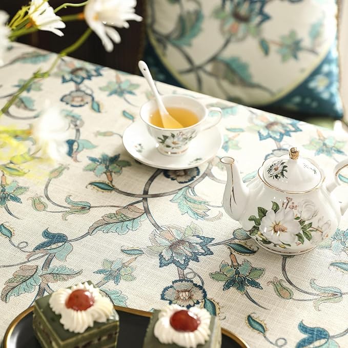 patdrea Designer Green Small Square Table Cloth,Vintage Floral Linen Durable Breathable French Tablecloth,Dacorative Cover for Kitchen Dining,Christmas,Thanksgiving,Tea Party,55"x55"-Noah