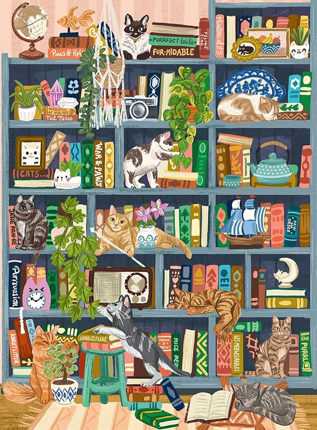 Buffalo Games - Bonjour - Olivia Gibbs - Cats at Home Library - 1000 Piece Jigsaw Puzzle for Adults - Challenging Puzzle Perfect for Game Nights