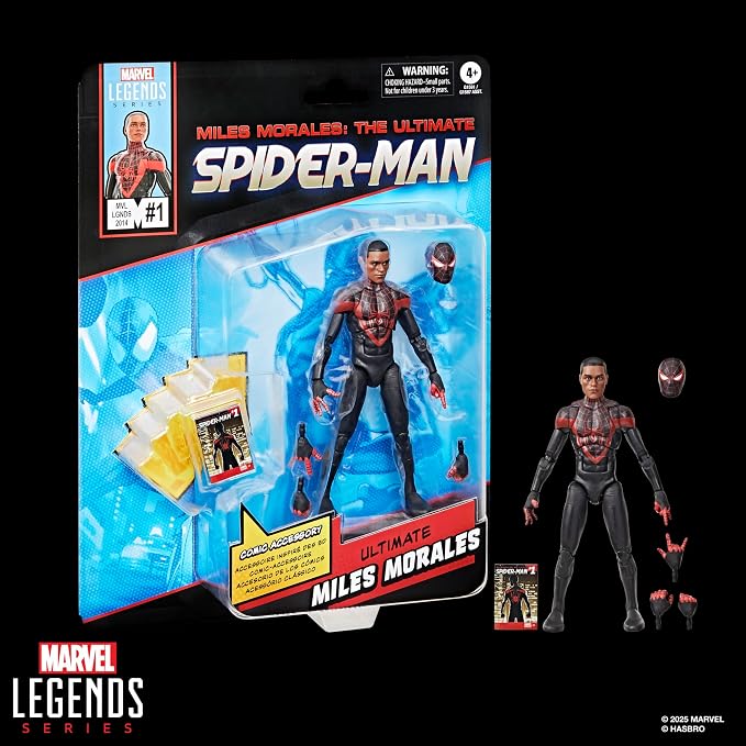 Marvel Legends Series Ultimate Miles Morales, Spider-Man Comics-Inspired Collectible 6-Inch Scale Action Figure with Character-Sized Comic Accessory