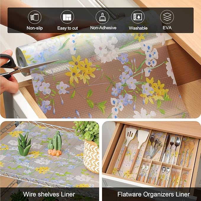 Cooyes Shelf Liner – Premium Non-Adhesive Cabinet & Drawer Liner for Kitchen – Waterproof Shelf Paper with Modern Pattern – Durable EVA Cabinet Mat – Easy to Cut （12" W x 120" L）