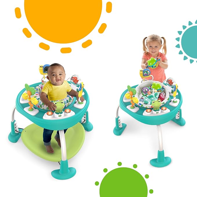 Bright Starts Bounce Bounce Baby 2-in-1 Activity Center Jumper & Table - Playful Pond (Green), 6 Months+