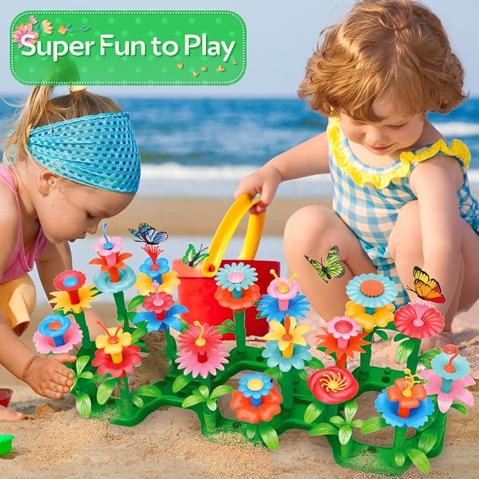 YEEBAY Flower Garden Building Toys for Girls Age 3, 4, 5, 6, 7 Year Old - STEM Gardening Toys for Kids - Stacking Game for Toddlers Play Set - Educational Activity for Preschool (148 PCS)