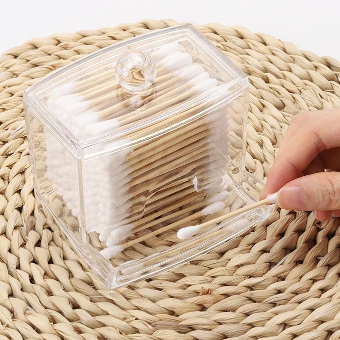 Tbestmax 2 Pack 10oz Qtip Dispenser Big Clear Qtip Holder, Bathroom Container Organizer Accessories Decor for Storage-Qtips Cotton Ball