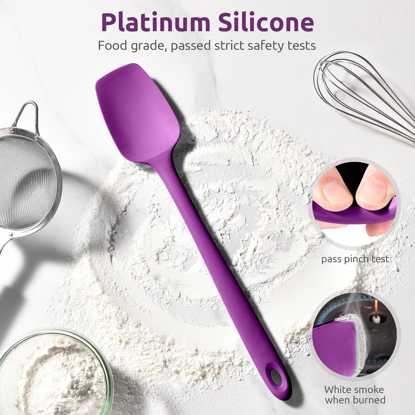 U-Taste Extra-Long 600ºF Heat Resistant Spatula Spoon: 14" Silicone Spoonula Cooking Utensils for Kitchen Use, Non-Stick Scoop Scraper with Soft Edge & Firm Core for Baking, Mixing, Serving (Purple)