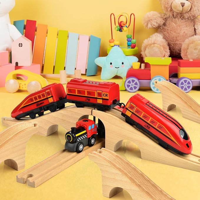 Mototo 1 Pack Wooden Train Track Bridge Wooden Train Accessories Wood Track Bridge Wood Railroad Pieces Expansion Set Collection Addition to Most Railway for Operation Christmas Shoebox Birthday Gift