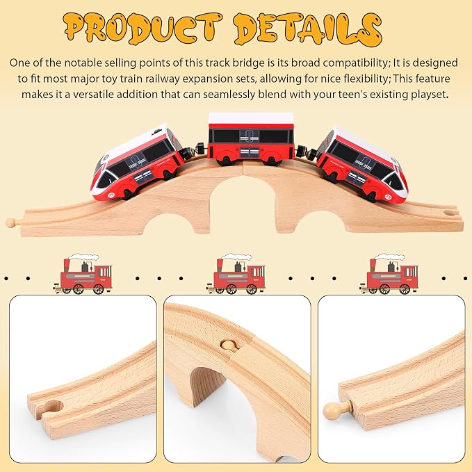 Liliful Wooden Train Track Bridges and Tunnels Expansion Wood Train Track Pieces Accessories for Most Major Toy Trains Railway