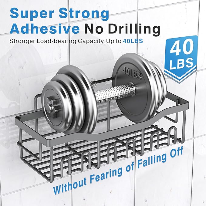 EUDELE 5-Pack Rustproof Stainless Steel Shower Caddy – No Drill Adhesive Bathroom Organizer with Large Capacity, Spacious Shower Shelves for Inside Shower, Kitchen & Home Decor Storage-XL Size