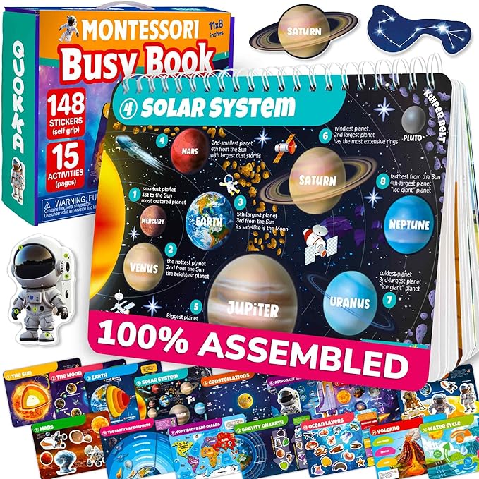 QUOKKA Montessori Busy Book for Ages 4-8 - Pre K Toddler Learning Activities for Homeschooling - My Preschool Busy Book for Toddlers 3-5 - 15 Kids Educational Solar System Activities