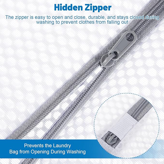 4 PCS Durable Honeycomb Mesh Laundry Bags for Delicates with Zipper, 12 x 16 Inches Reusable Laundry Bag Mesh Wash Bags for Washing Machine for Clothes, Shoes, Socks, Underwear, Bra (M, White)