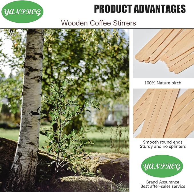 Wooden Coffee Stirrers Individually Wrapped 5.5" Coffee Stir Sticks 500 Pcs, Natural Birch Round End Thick Birch Wood Eco-Friendly Suitable for Coffee, Cocktail and Hot Drinks