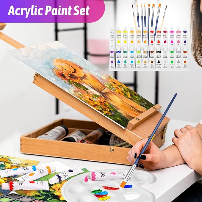 iBayam Art Set for Kids Teens Girls Boys Adult, 195-Pack Deluxe Artist Gift Box with 3 PCS Drawing Pads, A4 Canvases, Arts and Crafts Kits, Painting, Drawing & Art Supplies with 24 Color Acrylic Paint
