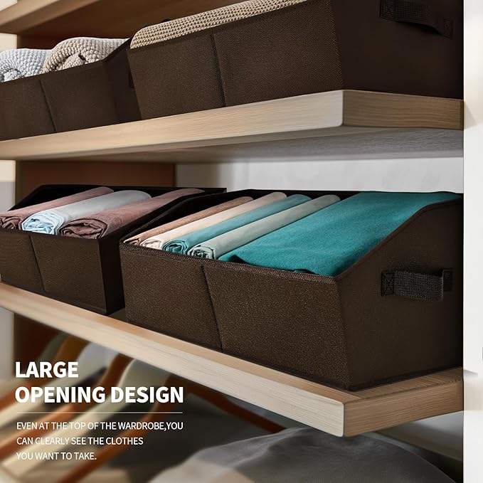 Closet Baskets for Shelves Trapezoid - Decorative Storage Baskets with Handle, Closet Bins for Organization, Shelf Storage Bins for Clothes, Books, Home, Office, 3 Pack, Brown