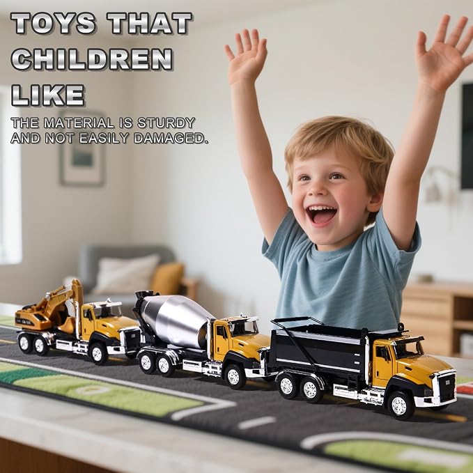 AIUAZA 1/50 Ratio die-Casting Engineering Construction Vehicle, Dump Truck, Excavator, Mixer, Alloy Collection Model car, Boy's Door Opening Pull Back car Toy (Dump Truck)