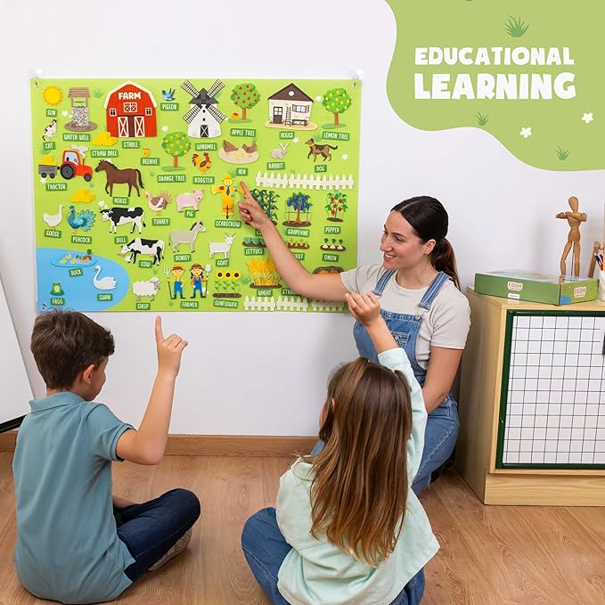 BONNYCO Felt Board for Toddlers with 92 Animal Farm Figures. Montessori and Sensory Toys, Birthday Gifts for Kids 3-8 Years Old. Educational Games, Learning Activities, Christmas