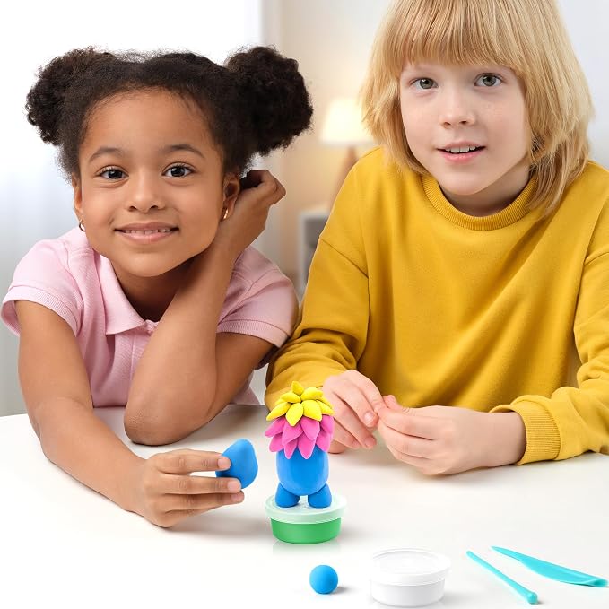 HEY CLAY Colorful Modeling Air Dry Clay for Kids 6 cans with Fun Interactive Instructions App - Kids Activities Age 3+ (Monsters: Hipster, Bigwig, Donut)