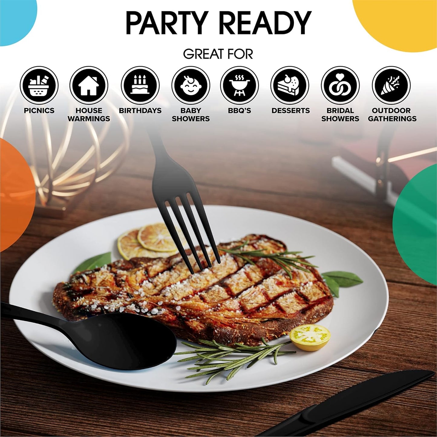 Black Plastic Spoons 200 Pcs Black Spoons Disposable Utensils Heavy Duty Plastic Cutlery Set Disposable Cutlery Sets Flatware Sets Silverware Set Party Supplies & Party Tableware Party Solids