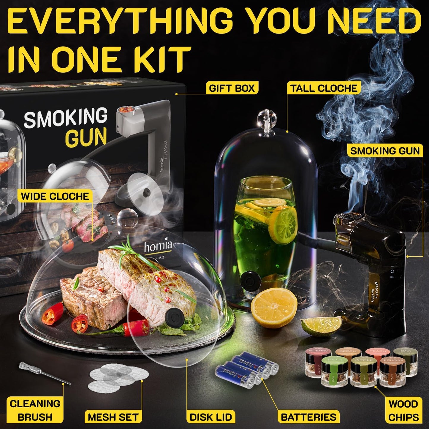 Cocktail Smoker Kit - Whiskey Smoker Kit - Smoke Infuser - Universal Kit, 14 PCS, Smoker Machine with Accessories and Wood Chips - Indoor Smoker - Gift for Men