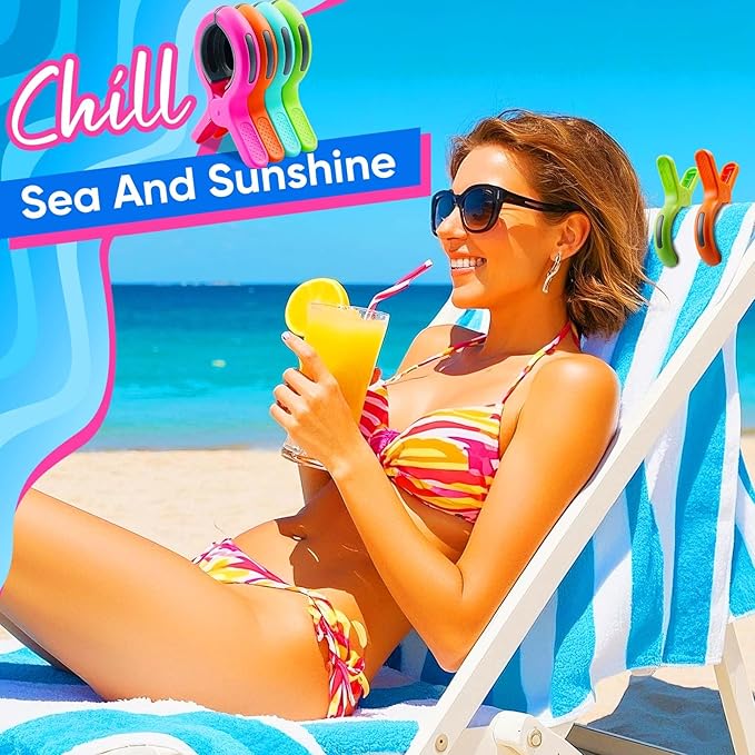 HiGift Beach Towel Clips for Beach Chairs, Towel Holder for Pool Lounge Chair Cruise Essentials, 8 Pack Jumbo Size Clothes Pins Vacation Must Have to Keep Towel from Blowing Away, 4 Bright Colors
